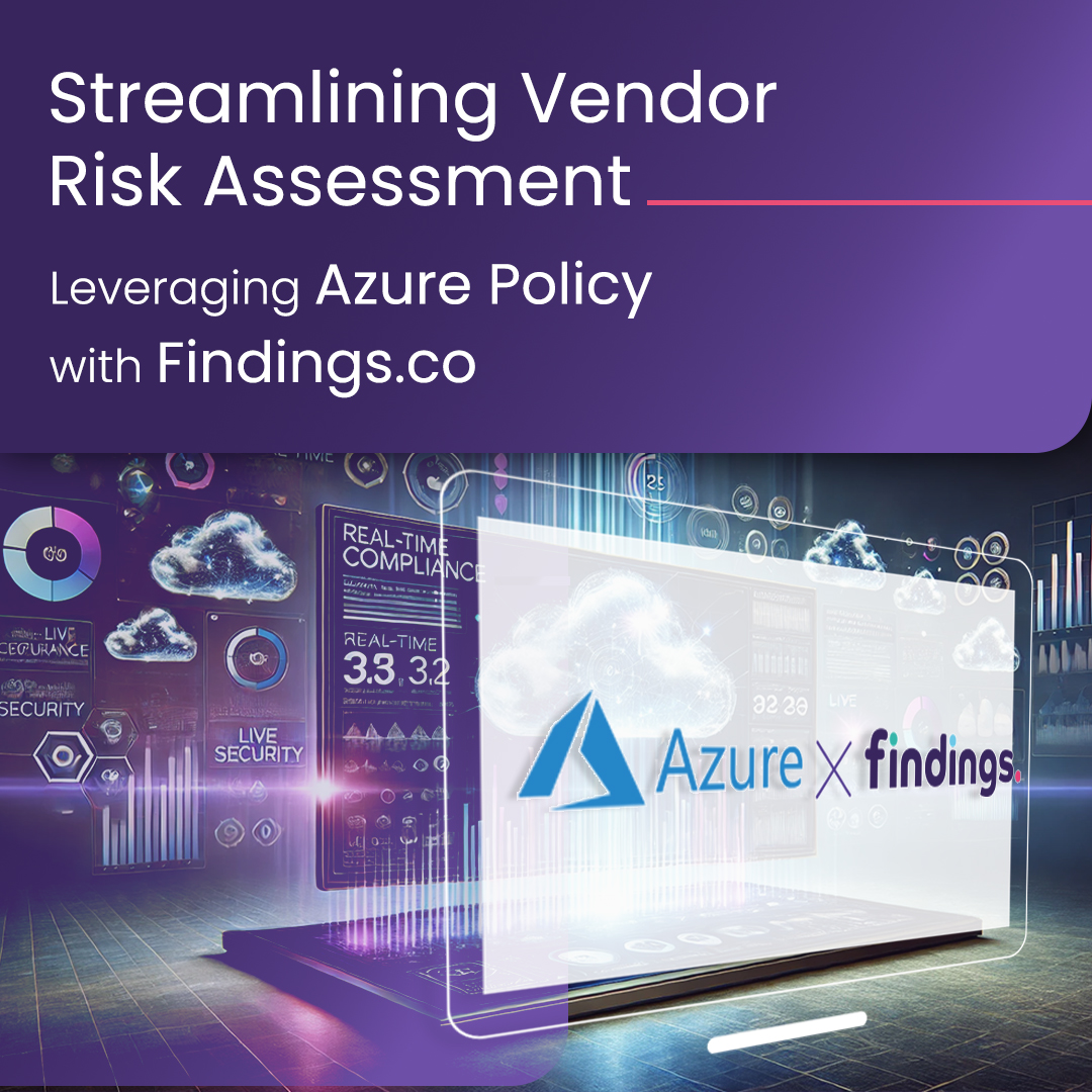 a purple background with a computer screen showing a partnership between azure and findings.co